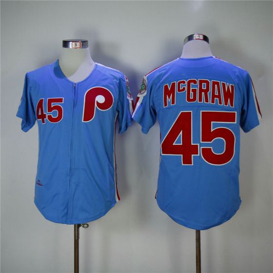 Men Philadelphia Phillies #45 Mcgraw Blue 1983 Throwback Zipper Edition MLB Jerseys->philadelphia phillies->MLB Jersey